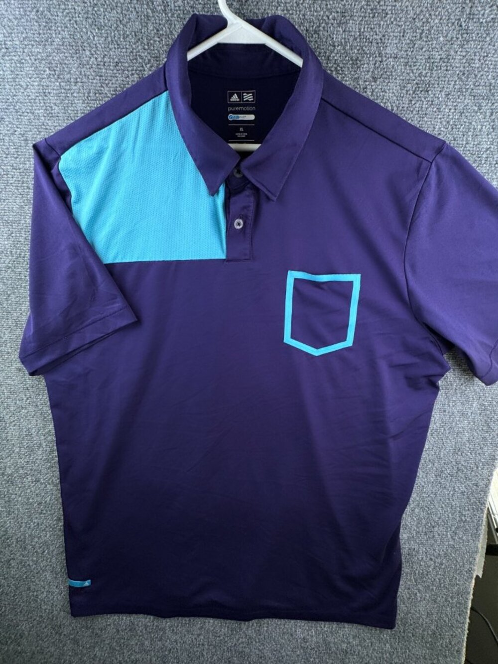 Adidas Coolmax Purple XL Short Sleeve Polo Shirt Puremotion W/ Pocket Blue